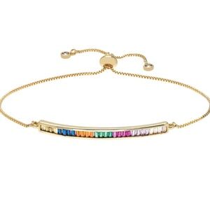 Goldtone Multi Colored Cubic Zirconia Bar Adjustable Bracelet